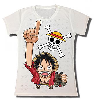 One Piece T-Shirt - Luffy and Straw Hat Pirates Logo Dye Sublimation (Junior S)